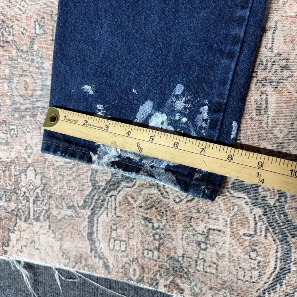 Wrangler 13MSEDD Cowboy Cut Blue Paint Splatter Distressed Jeans 32x32 Mens
